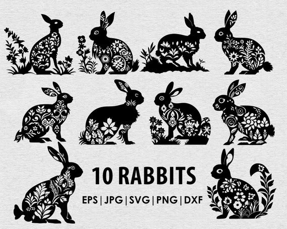 Floral Rabbit SVG Rabbit Silhouette for Cricut and Cut File Flower Rabbit Easter Easter Cut File Rabbit Easter SVG Flower Bunny cricut