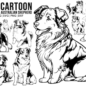 Australian Shepherds Cartoon svg Bundle Hund svg Dateien für Cricut|dog Clipart Vektor Bild DXF Download druckbare png Ganzkörper Ohren Tattoo