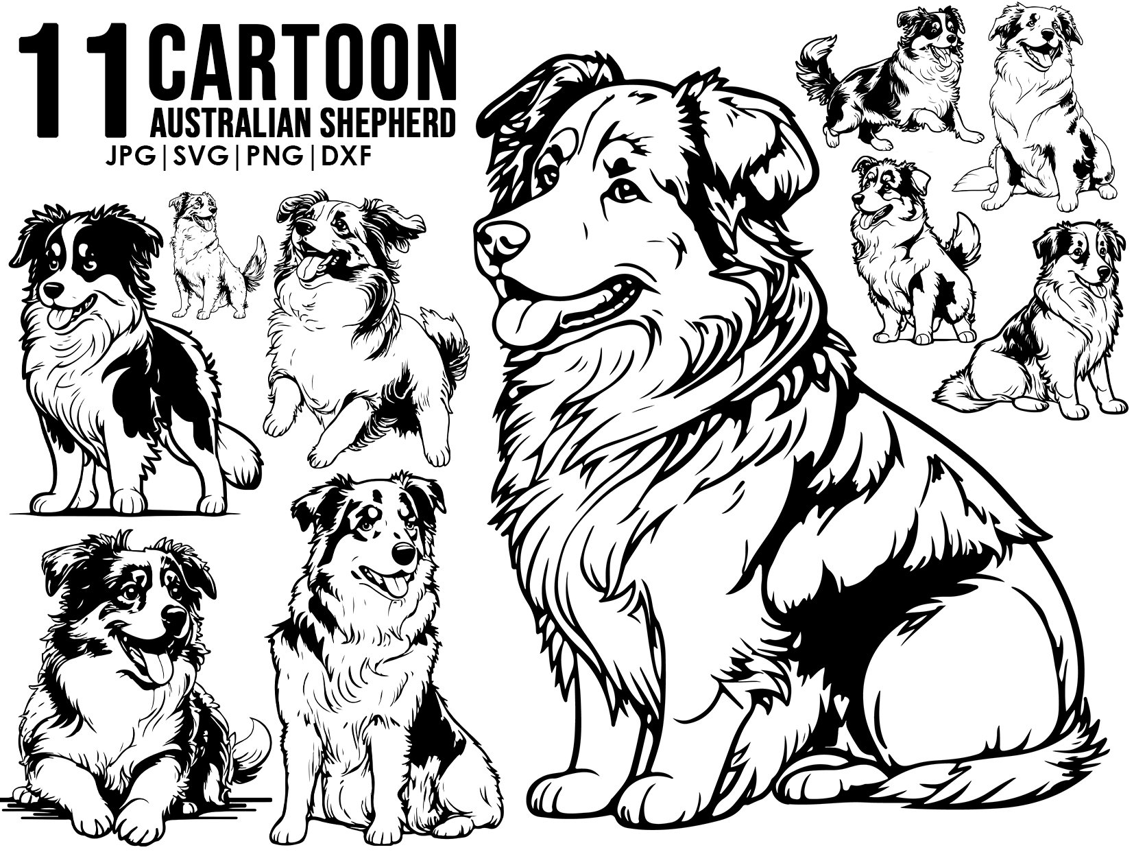 Australian shepherds Cartoon Svg Bundle Dog Svg Files for Cricut|dog  Clipart Vector Image DXF Download Printable Png Full Body Ears Tattoo - Etsy, image size:1654x1242