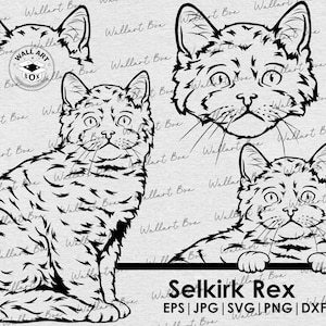 Selkirk Rex Cat svg| cat full body peeking head ears files Cricut| Clipart| Vector|  PNG| dxf| printable| Cricut, Silhouette| laser cutting