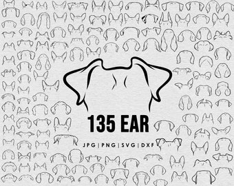Paquete SVG de perro, 135 orejas de perro dibujo SVG, tatuaje, dibujo lineal, DXF, paquete PNG, descarga digital, compatible con silueta Cricut, imágenes prediseñadas