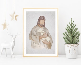 Jezus Portret| schilderij|Christusafdruk| Jezus kunst| Jezus kunst aan de muur| Jezus aquarel|woondecoratie| De levende Christus | LDS-kunst| De omhelzing van Christus