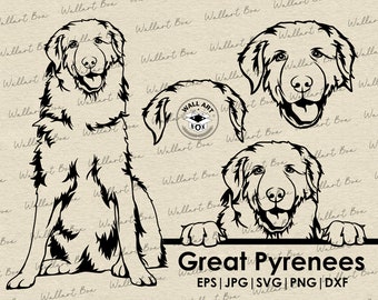 Grandes Pyrénées svg | chien plein corps furtivement tête oreilles fichiers Cricut | Clipart | Vecteur | PNG | dxf| imprimable| Cricut, Silhouette| Commercial