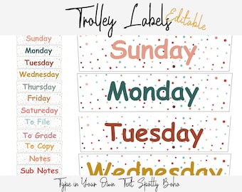 Spotty boho Teacher Rolling Cart Labels | Classroom Decor |Drawer Trolley Labels  | Editable
