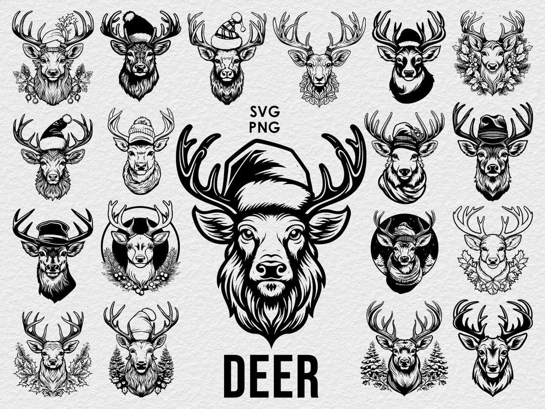 Deer Santa Hat SVG Reindeer Svg Christmas Svg Santa Silhouette Deer ...