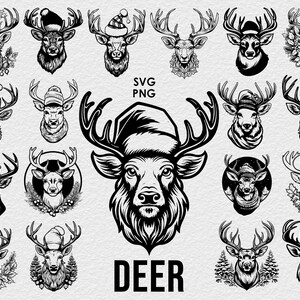 Deer Santa Hat SVG Reindeer Svg Christmas Svg Santa Silhouette Deer ...