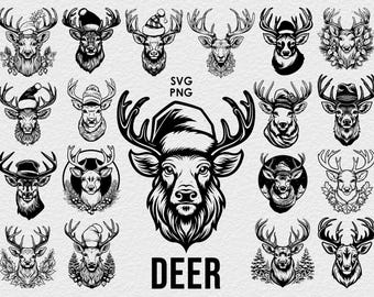 Deer santa hat SVG Reindeer svg Christmas Svg  Santa Silhouette Deer Vector Illustration Bundle svg png Bundle for Cricut Digital downloads