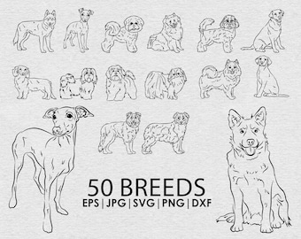 Dog  breed bundle drawing  SVG, Png, eps, dxf, jpg Bundle, Playful fullbody Dog, Cricut laser cutting, Tattoo, t-shirt, mug, Vector files.