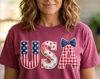USA Embroidered Floral Design – Patriotic America 250th Anniversary Graphic (PNG Download)