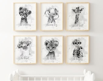Black and White Animal Printable Wall Art for Nursery Decor - Etsy