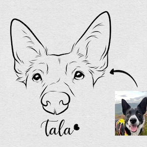 Desenho de linha de cachorro personalizado, contorno da cabeça, tinta para retrato de animal de estimação, SOMENTE ARQUIVO DIGITAL, comissão de tatuagem, esboço realista de rosto a partir de foto, contorno de orelha