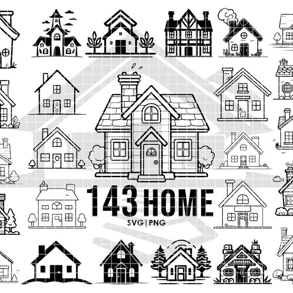 Home svg bundle, house vector cricut, Digital Download, png bundle, tattoo, outline drawing, t-shirt print, stencils, Clipart Drawing