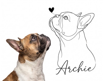 Dog one line drawing custom, head outline, Tattoo Commission, Realistic face sketch from photo, face outline, Digital download