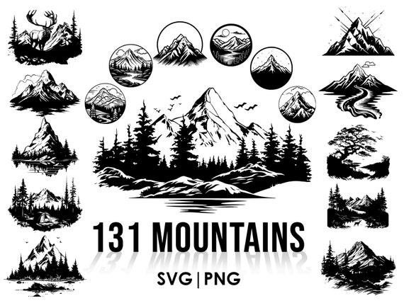 Mountains SVG, File For Cricut, For Silhouette, Cut Files, Forest Scenery Svg - Mountain Clipart - Pine Tree Svg Png, Svg Files