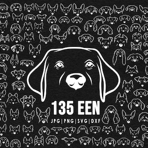 135 hondenras oren, ogen, neus witte lijntekening, illustraties, PNG-bestand, SVG-bestand huisdier gezicht omtrek tekenen, hond unieke Tattoo digitale bestanden