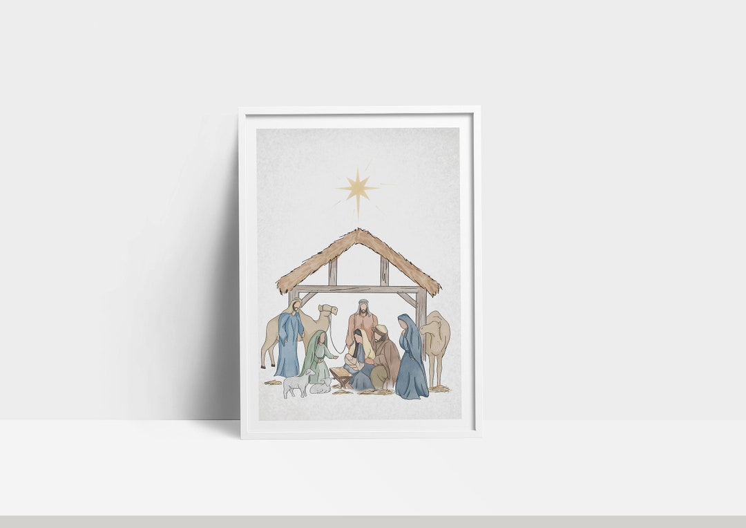 Christmas Nativity Scene Wall Art, Baby Jesus Watercolor Painting