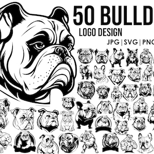Bulldog logo svg bundle Dog svg files for Cricut|dog clipart Vector Image DXF Download| printable png full body ears Outline tattoo, mug