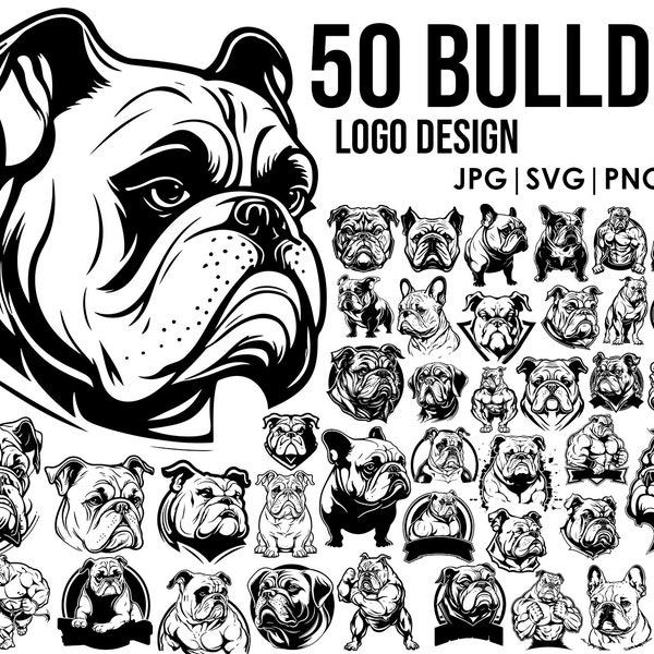 Bulldog logo svg bundle Dog svg files for Cricut|dog clipart Vector Image DXF Download| printable png full body ears Outline tattoo, mug