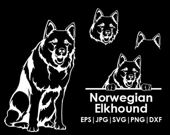 Norwegian Elkhound Dog Head, Full body, Peeking, Dog Ear, files Cricut| Clipart| Vector| PNG| dxf | printable| Cricut, Silhouette, svg