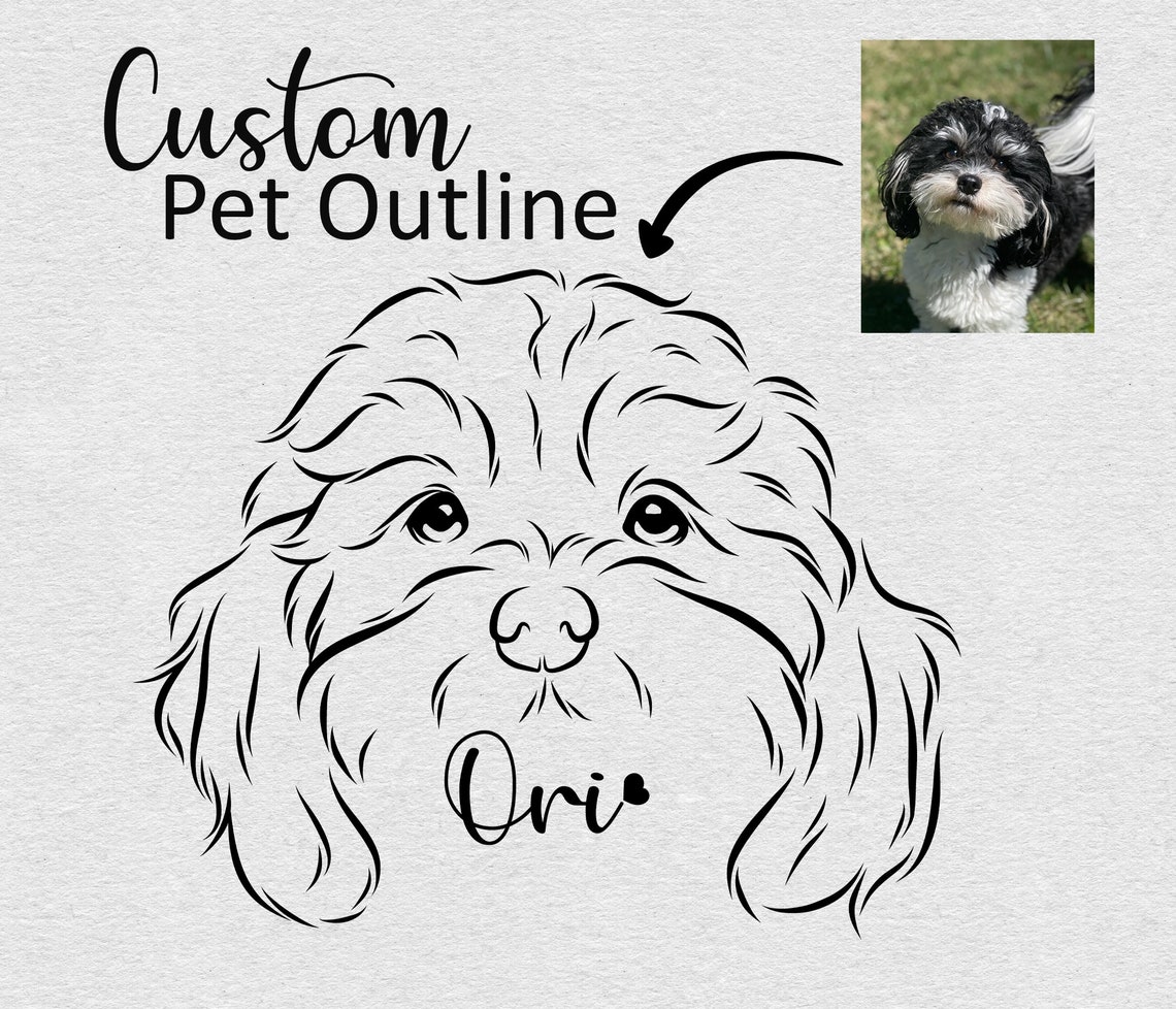 Custom Pet Outline Halo Drawing, Dog Head Drawing, Pet Tattoo Design ...
