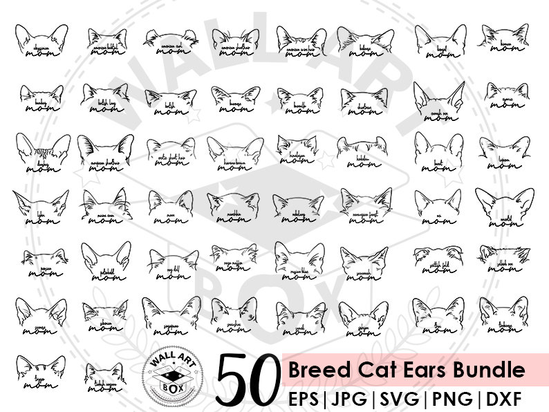 Cat Ears Outline SVG PNG Bundle 50 Cat Mom Breeds Kitten Etsy Australia