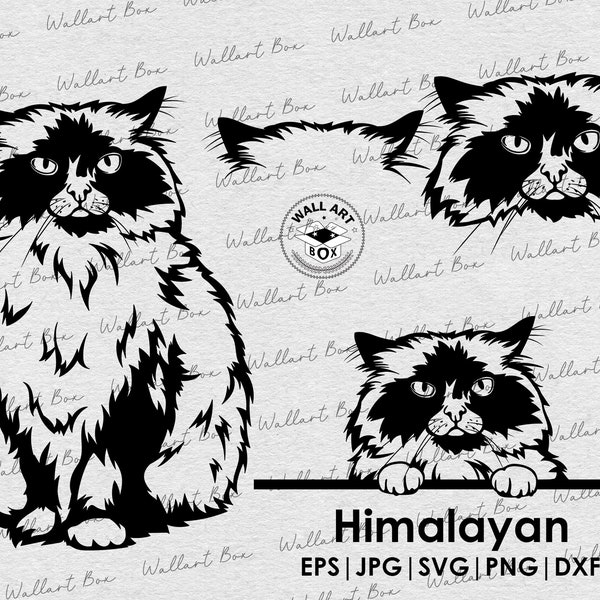 Himalayan cat svg| cat svg files for Cricut| Peeking cat clipart| Vector Image DXF Download| printable art| png| full body face ears| laser