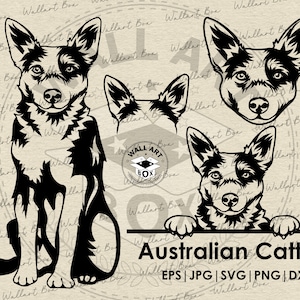 Cão de gado australiano SVG Cricut| Clipart de cachorrinho fofo | Download de imagem vetorial DXF | arte para impressão | png | Logotipo| corpo espiando | camisa | Cachorro Svg| Bicho de estimação