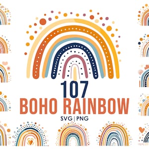 107 Pacote Boho arco-íris svg, arco-íris fofo svg, clipart de arco-íris boho, arco-íris svg, arco-íris desenhado à mão, clipart de arco-íris, adesivos boho