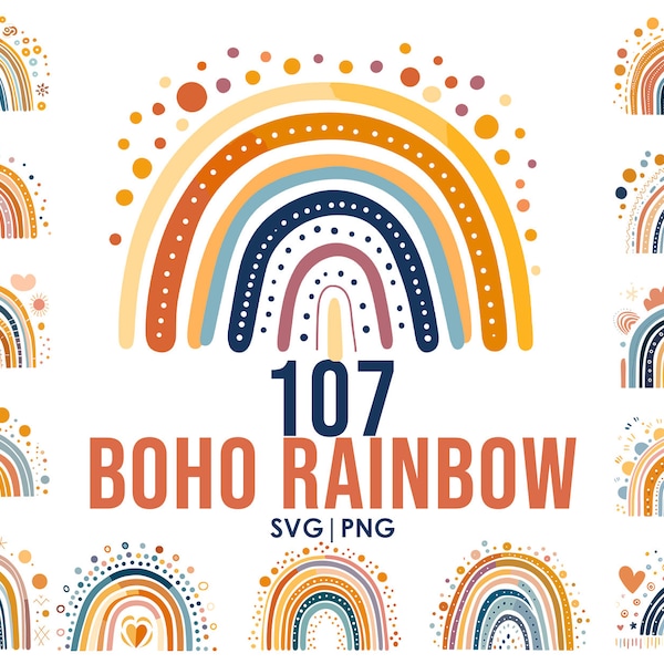 107 Boho rainbow svg bundle, cute rainbow svg, boho rainbow clipart, rainbow svg, hand drawn rainbow, rainbow clipart, boho stickers