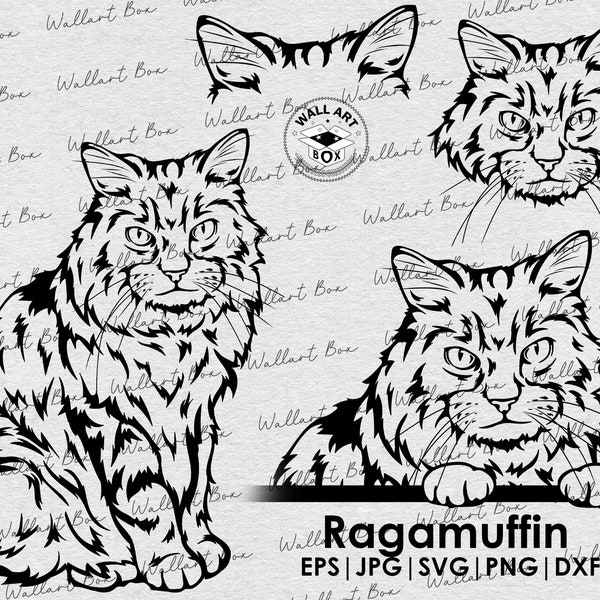 Ragamuffin cat svg| cat svg files for Cricut| Peeking cat clipart| Vector Image DXF Download| printable digital art| png| Logo| body peeking