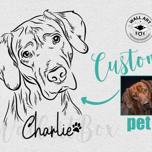 Custom pet ear outline, Digital hand drawn, Half body dog line drawing, custom pet portrait, Drawing from photo, pet sketch, Pet lover gift