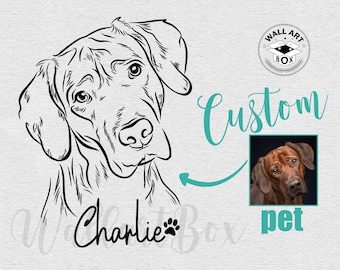 Custom pet ear outline, Digital hand drawn, Half body dog line drawing, custom pet portrait, Drawing from photo, pet sketch, Pet lover gift