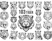 Tiger faces, svg, bundle, vector, cricut, Digital Download, png bundle, tattoo, outline drawing, t-shirt print, stencils, Clipart