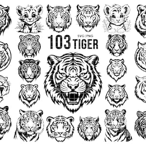 Facce di tigre, SVG, bundle, vettoriale, cricut, Download digitale, bundle PNG, tatuaggio, disegno di assieme, stampa t-shirt, stencil, Clipart