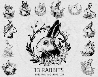 Easter Floral Rabbit SVG Rabbit Silhouette for Cricut and Cut File Flower Rabbit Easter Cut File Rabbit Easter SVG Flower Bunny cricut