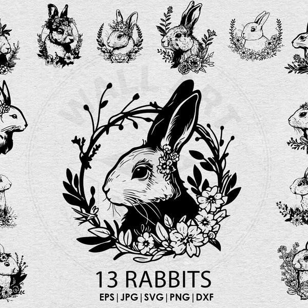 Easter Floral Rabbit SVG Rabbit Silhouette for Cricut and Cut File Flower Rabbit Easter Cut File Rabbit Easter SVG Flower Bunny cricut