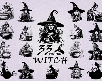 Witch svg Bundle, Witch Face svg, Halloween svg, Witch Clipart, Retro Witch SVG PNG, Witchcraft svg, Witch Silhouette, SVG Files
