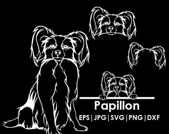 Papillon Dog Head, Full body, Peeking, Dog Ear, files Cricut| Clipart| Vector| PNG| dxf | printable| Cricut, Silhouette, svg