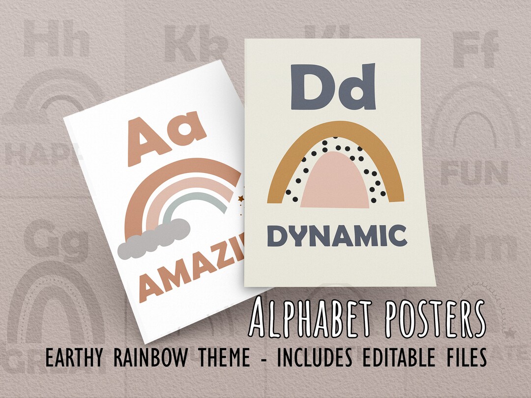 BOHO RAINBOW Alphabet Posters | Editable | Neutral Rainbow Classroom ...