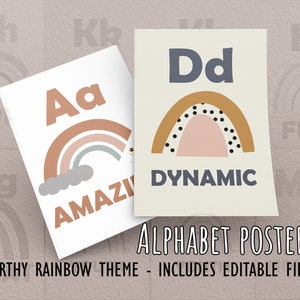 BOHO RAINBOW Alphabet Posters | Editable | Neutral Rainbow Classroom Decor
