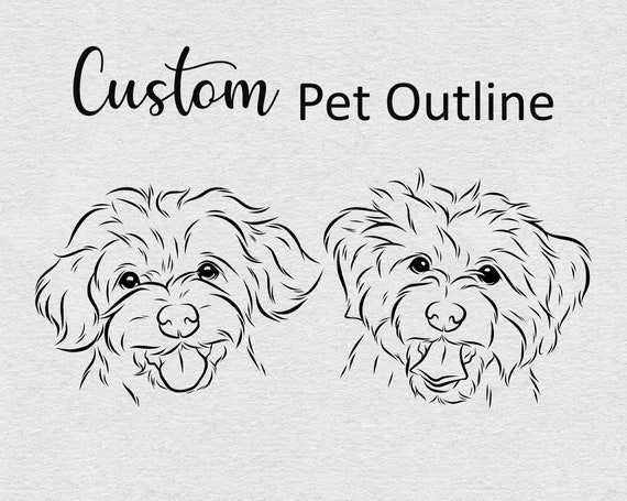 Dog line drawing custom, head outline, pet portrait ink, DIGITAL FILE ONLY, Tattoo Commission, Realistic face sketch from photo, ear outline