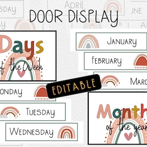 Boho Rainbow Dagen en Maanden Flashcards | Woestijnneutraal klaslokaaldecor | Klasweergave| moderne klasinrichting
