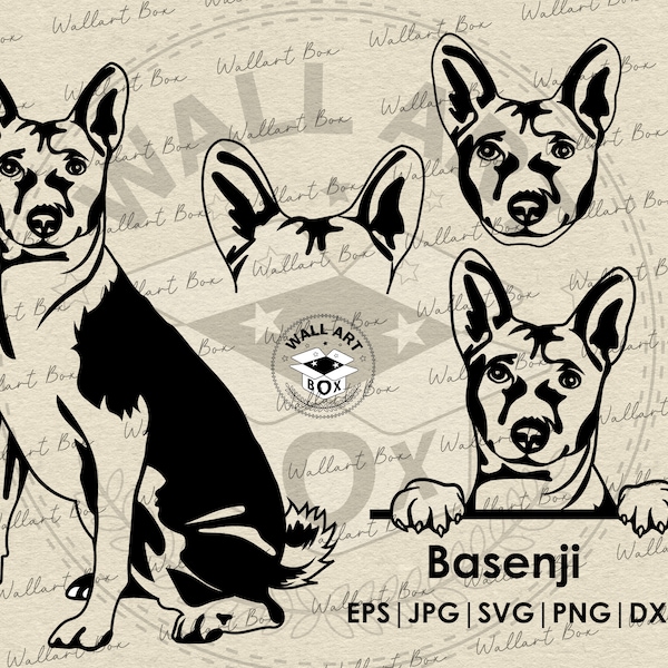 Basenji svg | fichiers d'oreilles de tête furtivement corps complet chien pour Cricut | Clipart| Vecteur| PNG | dxf| imprimable| Cricut, Silhouette| Licence commerciale