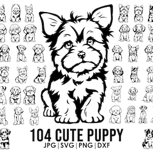 104 cute Puppy bundle drawing  SVG, Png, jpg Bundle, Playful fullbody Dog, Cricut laser cutting, Tattoo, t-shirt, mug, Vector graphic