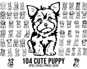 104 cute Puppy bundle drawing  SVG, Png, jpg Bundle, Playful fullbody Dog, Cricut laser cutting, Tattoo, t-shirt, mug, Vector graphic