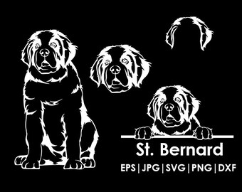 St. Bernard Dog Head, Full body, Peeking, Dog Ear, files Cricut| Clipart| Vector| PNG| dxf | printable| Cricut, Silhouette, svg