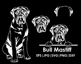 Bull mastiff Dog Head, Full body, Peeking, Dog Ear, files Cricut| Clipart| Vector| PNG| dxf | printable| Cricut, Silhouette, svg