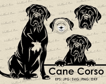 Cane corso svg| dog full body peeking head ears files Cricut| Clipart| Vector|  PNG| dxf| printable| Cricut, Silhouette| Commercial License