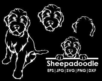 Sheepadoodle Dog Head, Full body, Peeking, Dog Ear, files Cricut| Clipart| Vector| PNG| dxf | printable| Cricut, Silhouette, svg