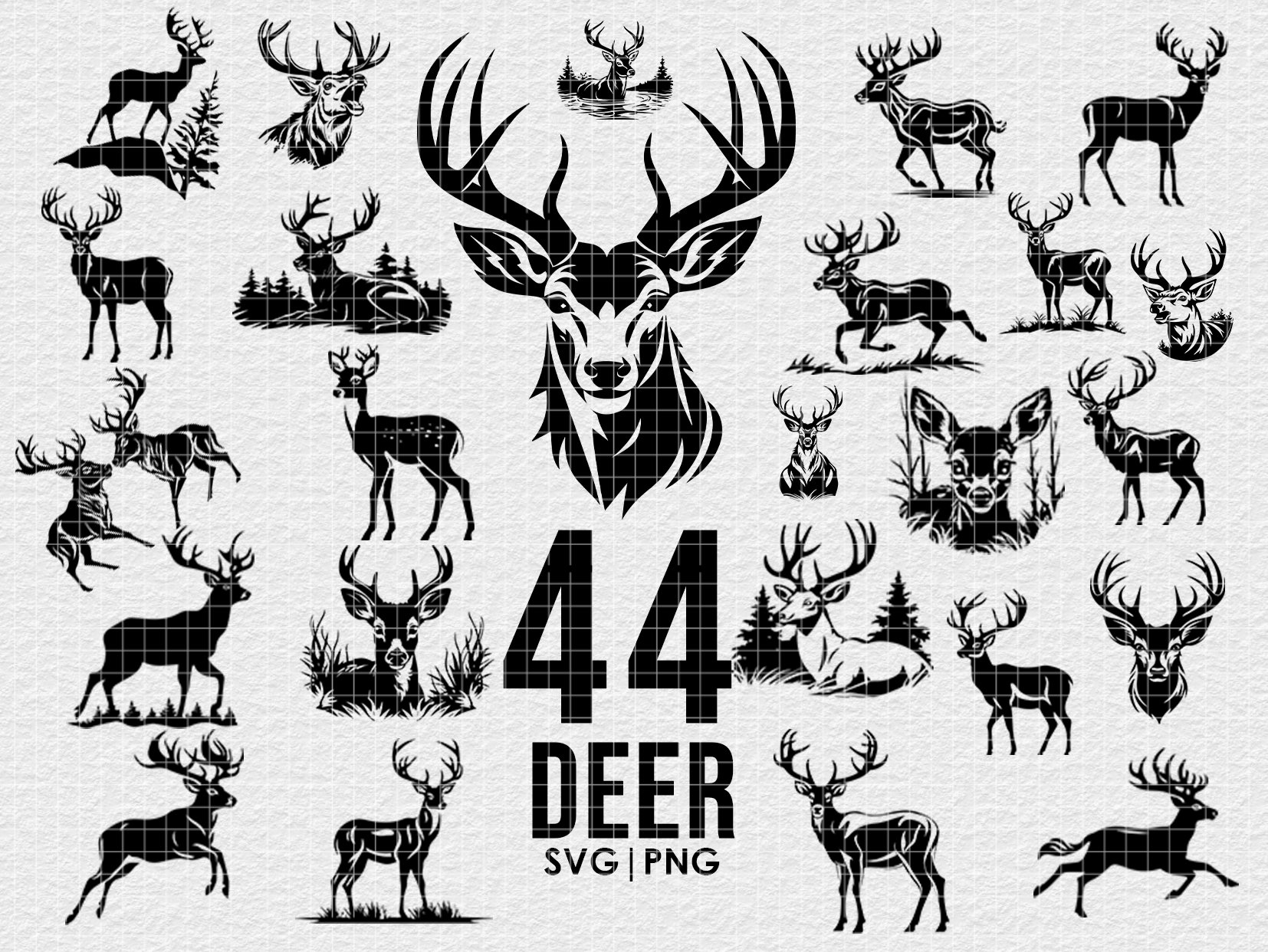 Deer Vector Illustration Bundle, Svg Png Bundle, Digital Download, for ...